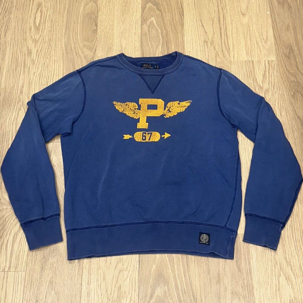 Polo Ralph Lauren 67 Wings P-Wing Graphic Blue Sweatshirt Mens Large